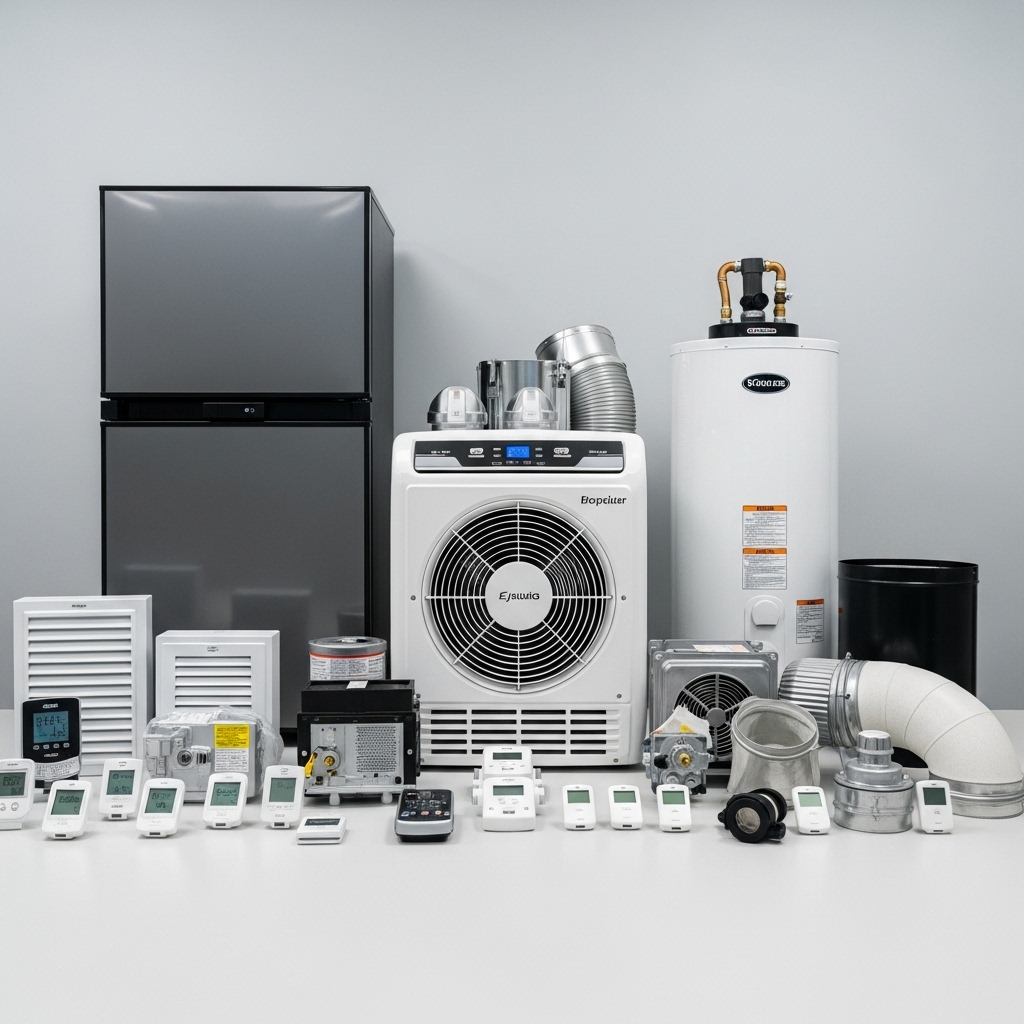 RV air conditioning and appliance systems including HVAC units and components